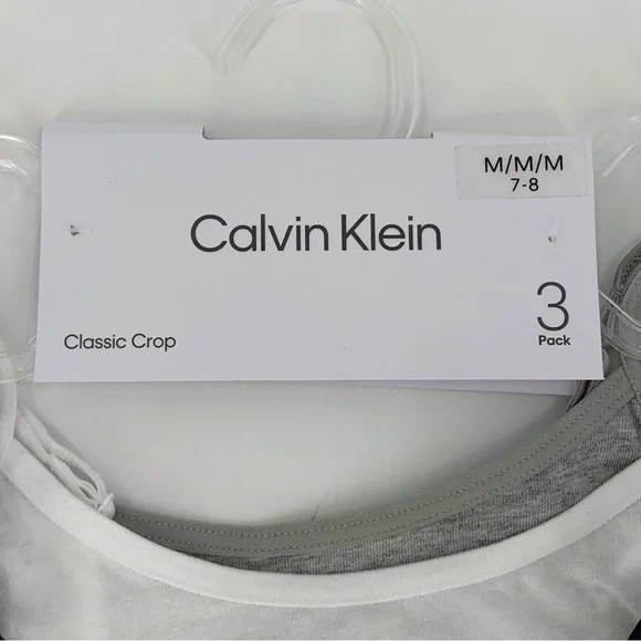 Calvin Klein NWT Girls' Black, Red, White, Grey 3-Pack Classic Crop Bralette, M - Picture 10 of 11